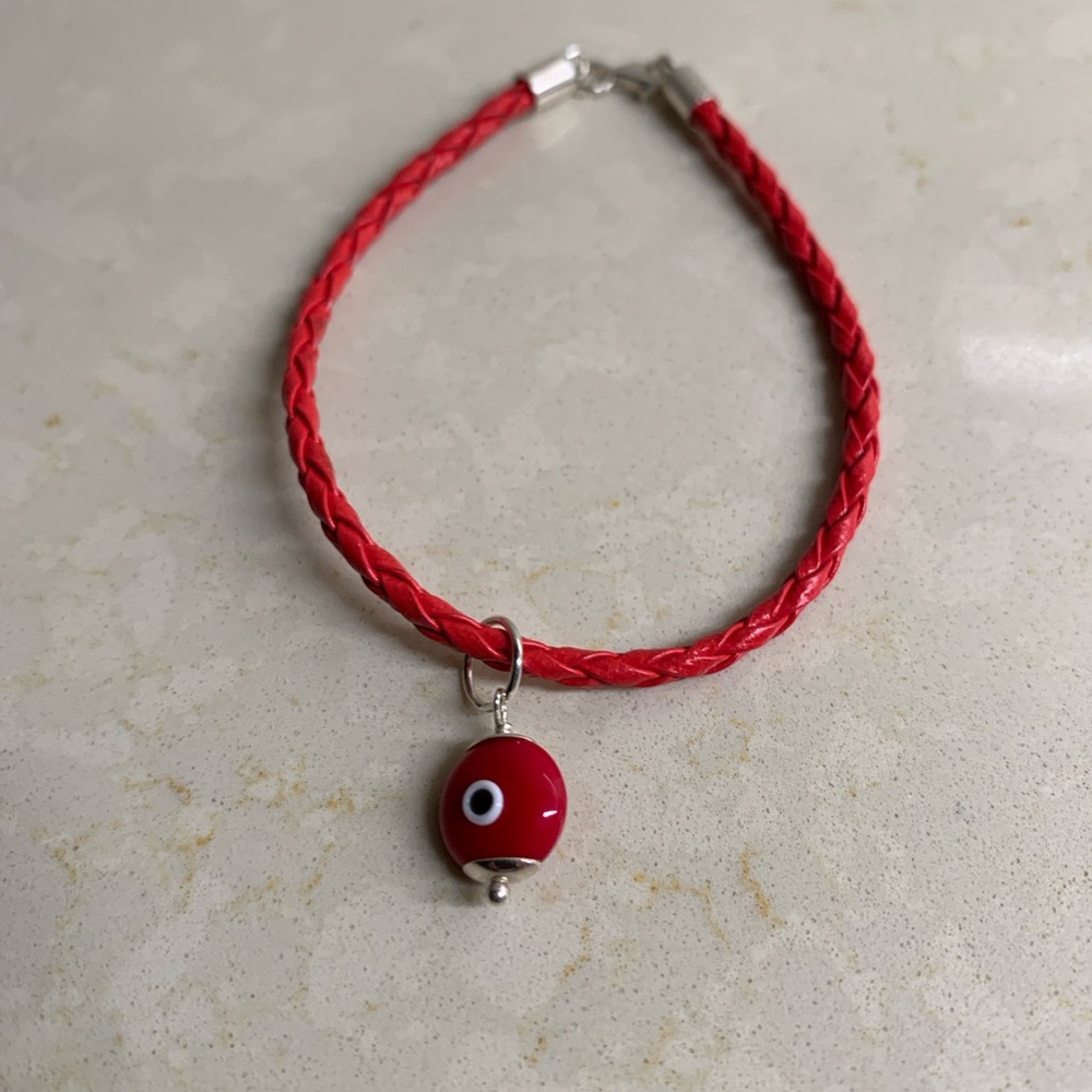 Red Braided Leather Removable Evil Eye charm Bracelet